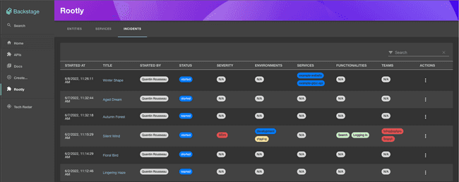 Rootly incidents page